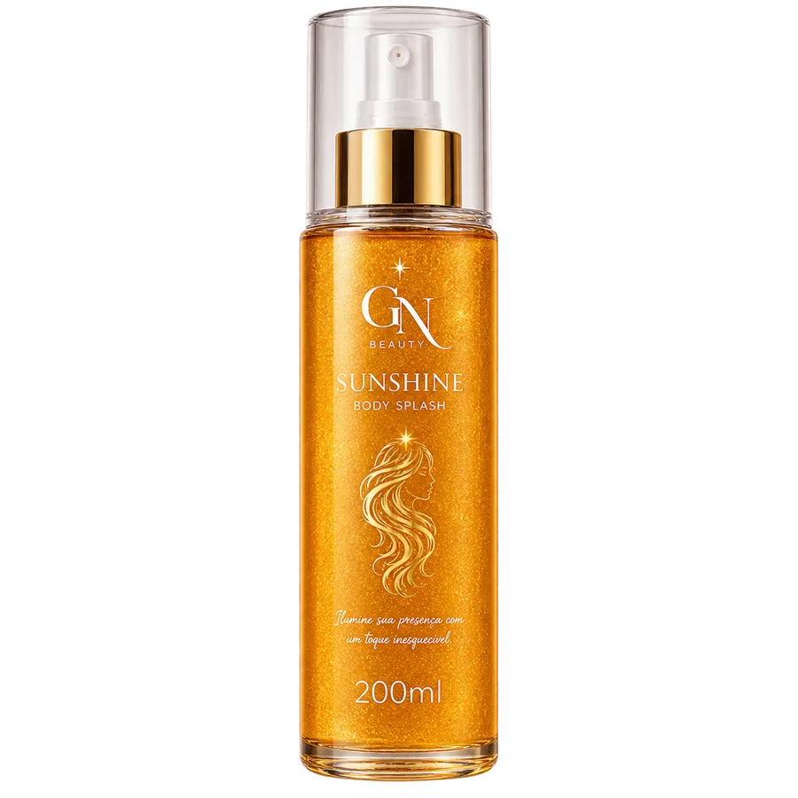 Frasco Sunshine Body Splash iluminado, fundo transparente
